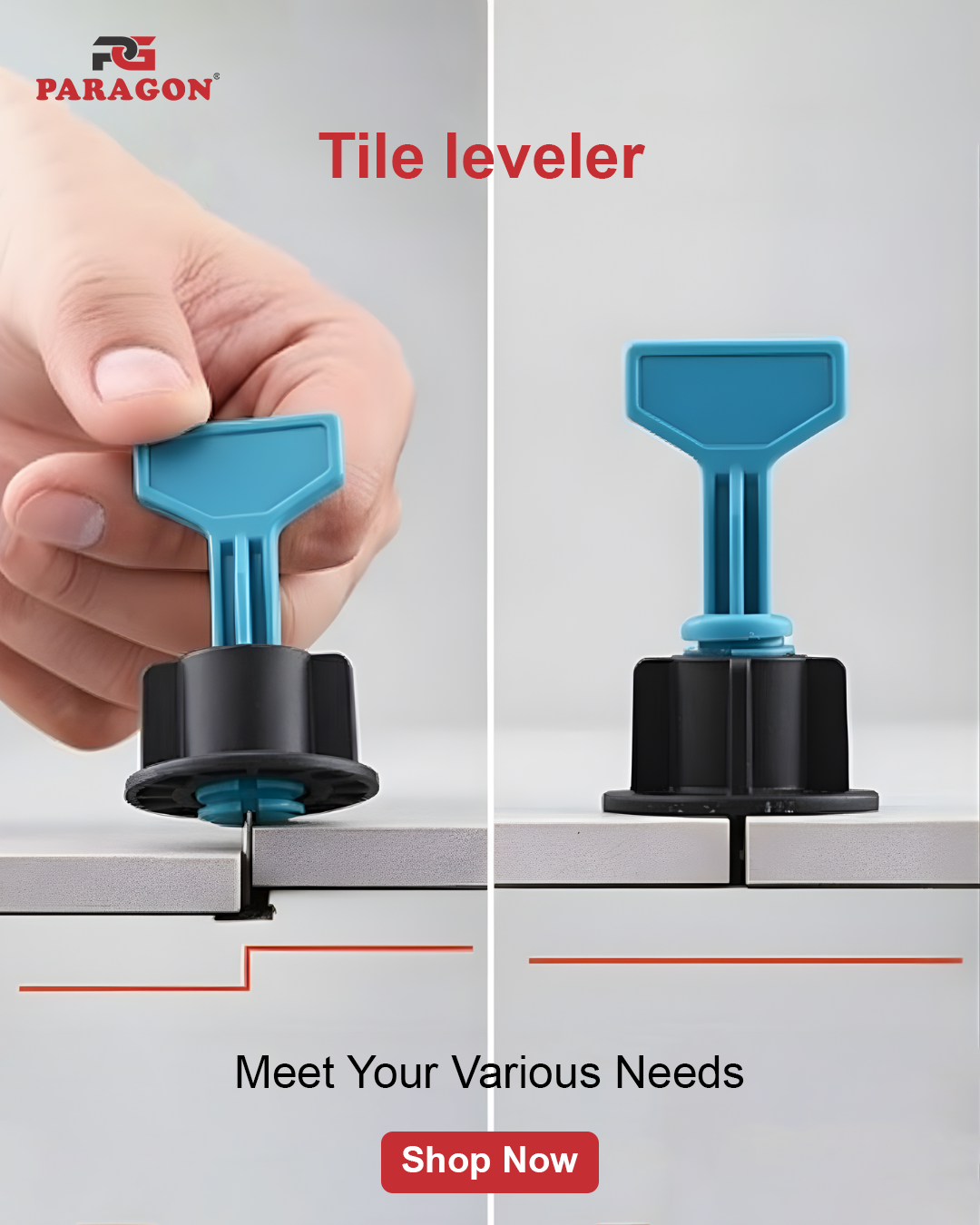 Paragon Tile Leveler (Spin/Knob Type) — Tile Leveling System for Lippage Free Floors & Walls | 50 Piece Pack<br>پیراگون ٹائل لیولر (اسپن/ناب ٹائپ) — لِمپیج‑فری فلورز اور والز کے لیے ٹائل لیولنگ سسٹم | 50 پیس پیک