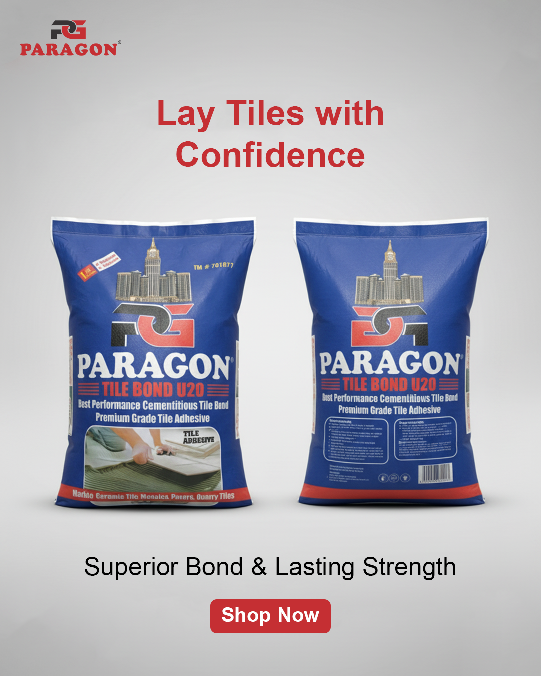 Paragon Tile Bond U‑20 (German Standard) | Premium Tile Adhesive for All Sizes — Wall & Floor <br> پیراگون ٹائل بونڈ U‑20 (جرمن اسٹینڈرڈ)